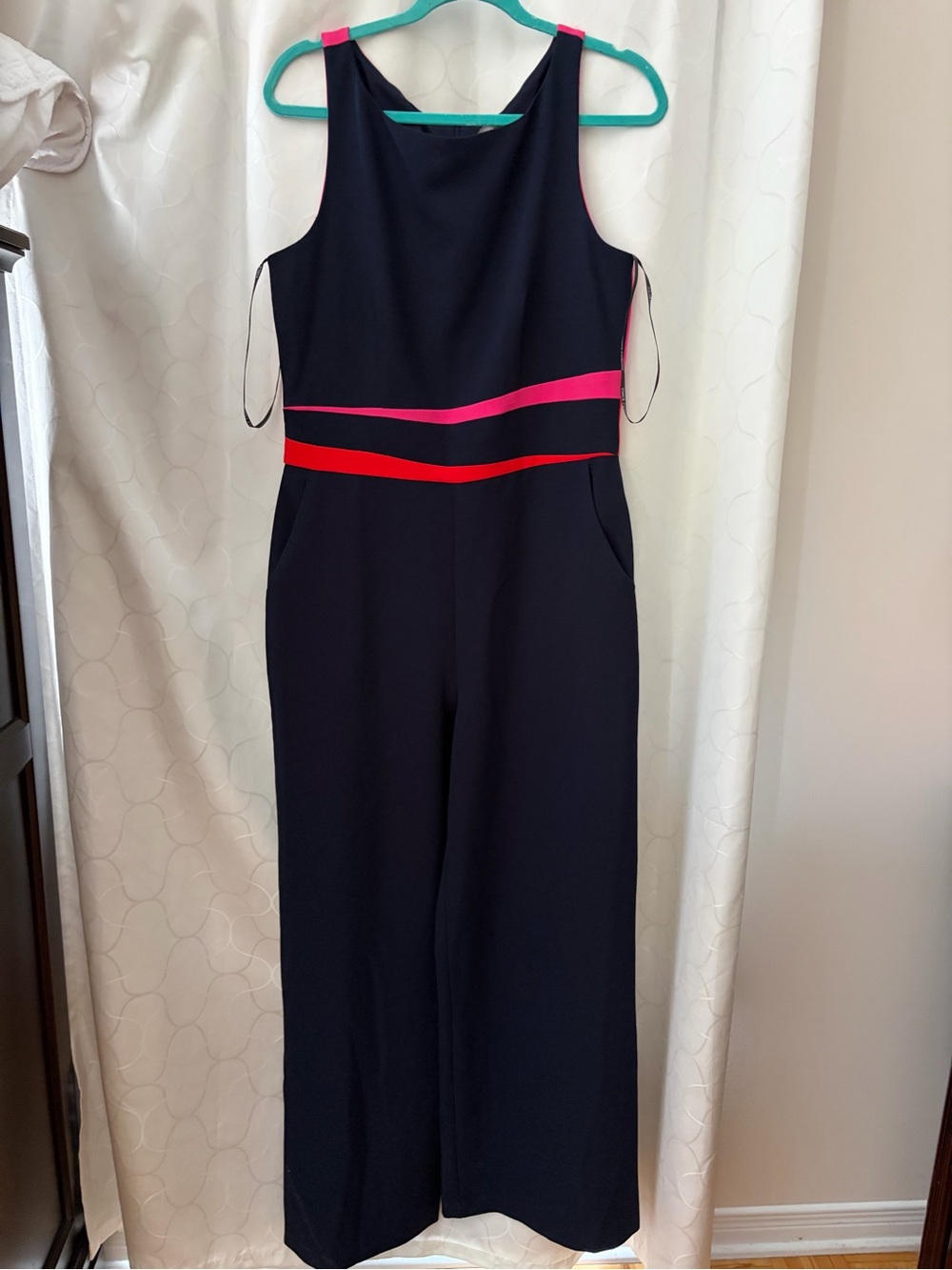 New Jumpsuit  Women's Navy with Pink & Red Stripes Pink Back size 12